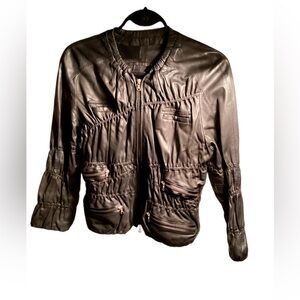 Sylvie Schimmel Unlined Stretch Trendy Scrunchie Black Leather Stylish Jacket S